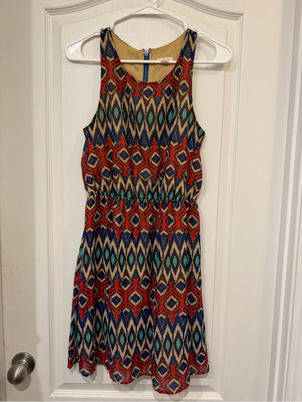 Xhilaration Ikat Geometric Fit & Flare Midi Dress Exposed Zipper S